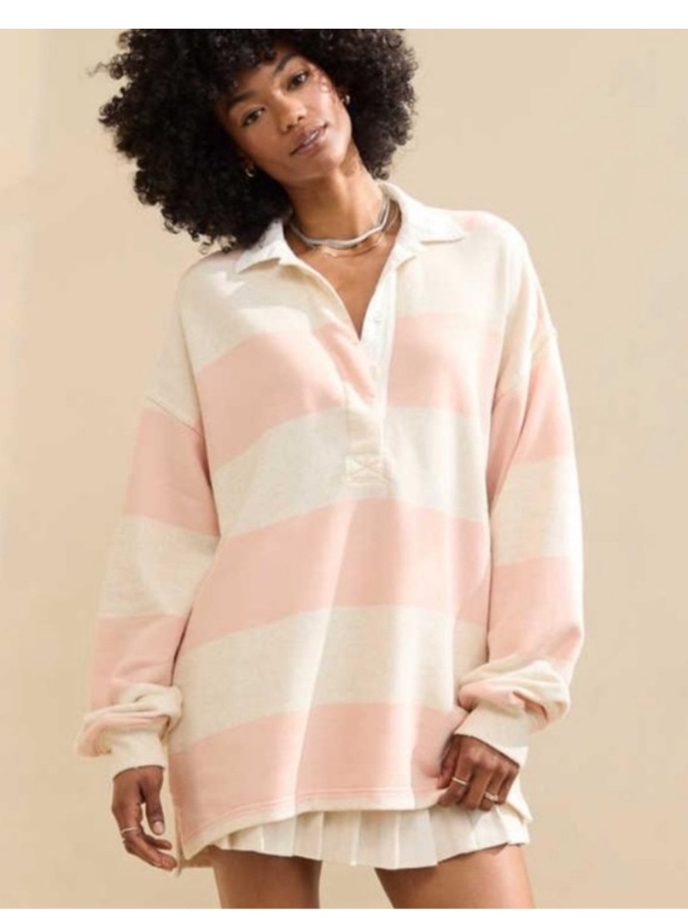 Aerie Pink and Cream Striped Rugby Sweater size XS oversized